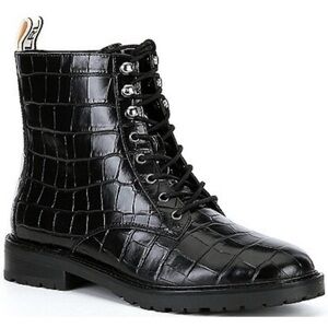 Lauren Ralph Lauren Black Croc-Embossed “Ensley” Leather Ankle Boots, Sz 7.5